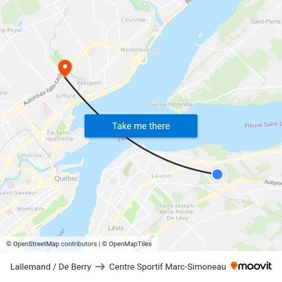 Lallemand / De Berry to Centre Sportif Marc-Simoneau map