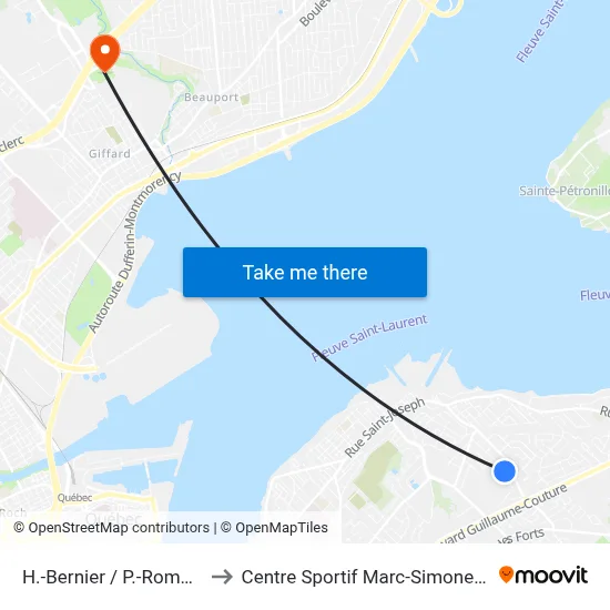 H.-Bernier / P.-Romain to Centre Sportif Marc-Simoneau map