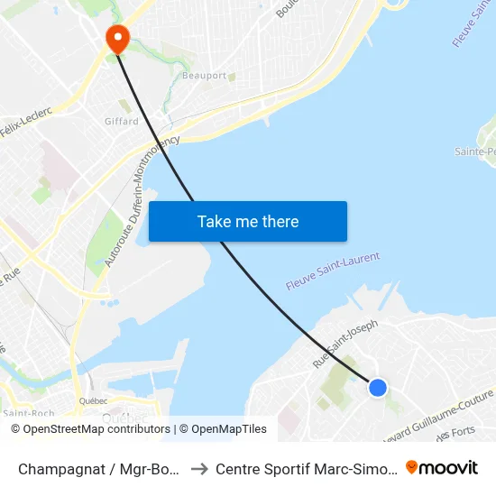 Champagnat / Mgr-Bourget to Centre Sportif Marc-Simoneau map