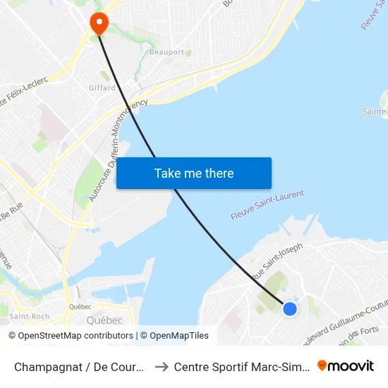 Champagnat / De Courcelette to Centre Sportif Marc-Simoneau map