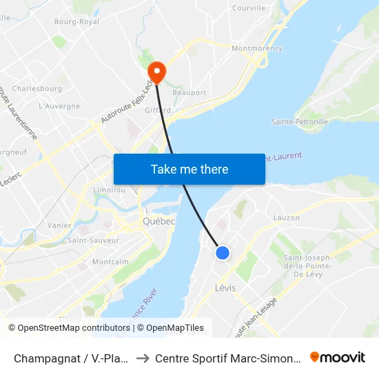 Champagnat / V.-Plante to Centre Sportif Marc-Simoneau map