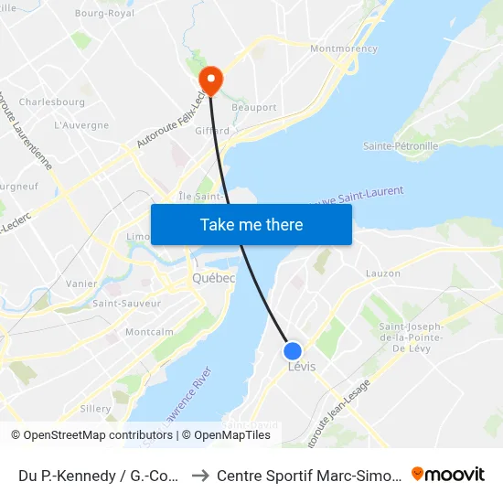 Du P.-Kennedy / G.-Couture to Centre Sportif Marc-Simoneau map