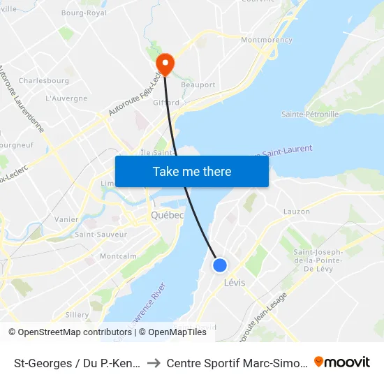 St-Georges / Du P.-Kennedy to Centre Sportif Marc-Simoneau map