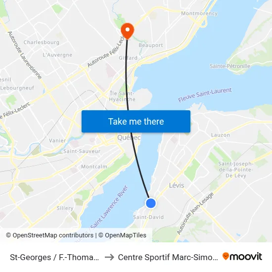 St-Georges / F.-Thomas Est to Centre Sportif Marc-Simoneau map