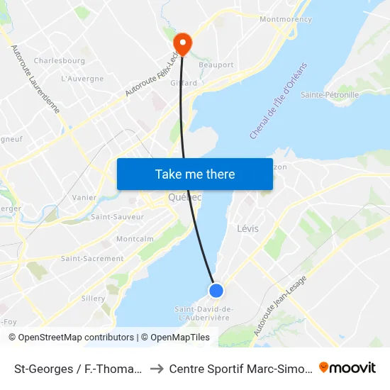 St-Georges / F.-Thomas Est to Centre Sportif Marc-Simoneau map