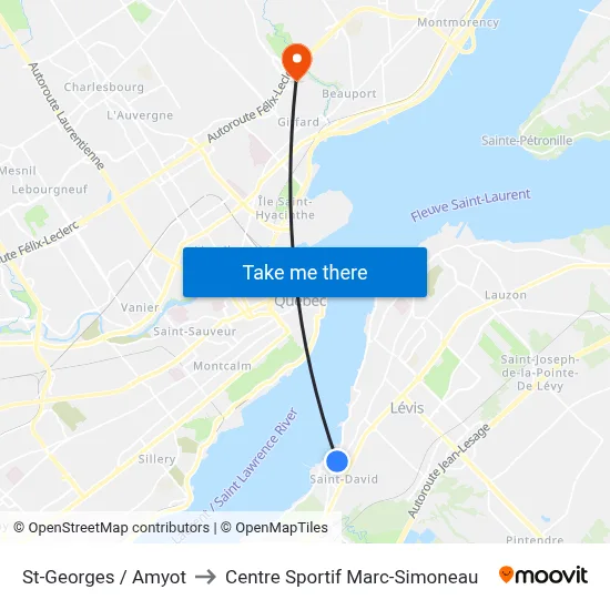 St-Georges / Amyot to Centre Sportif Marc-Simoneau map