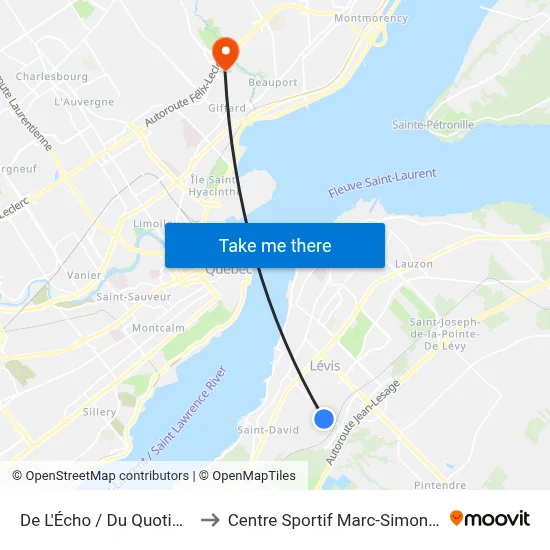 De L'Écho / Du Quotidien to Centre Sportif Marc-Simoneau map