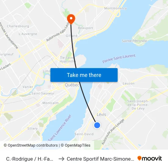 C.-Rodrigue / H.-Fabre to Centre Sportif Marc-Simoneau map