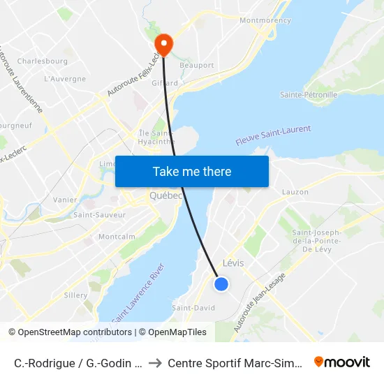 C.-Rodrigue / G.-Godin Nord to Centre Sportif Marc-Simoneau map