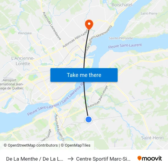 De La Menthe / De La Lavande to Centre Sportif Marc-Simoneau map
