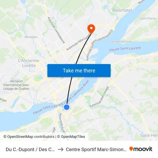 Du C.-Dupont / Des Caps to Centre Sportif Marc-Simoneau map