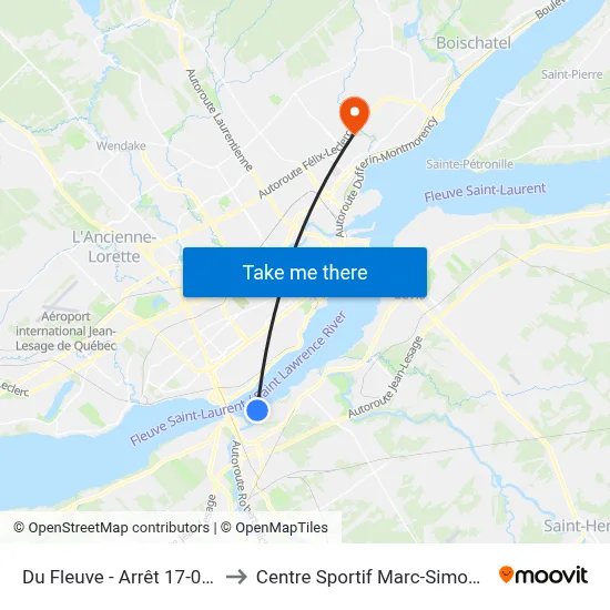 Du Fleuve - Arrêt 17-0185 to Centre Sportif Marc-Simoneau map