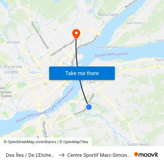 Des Îles / De L'Etchemin to Centre Sportif Marc-Simoneau map