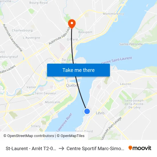 St-Laurent - Arrêt T2-0235 to Centre Sportif Marc-Simoneau map