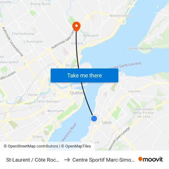 St-Laurent / Côte Rochette to Centre Sportif Marc-Simoneau map