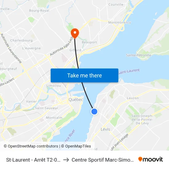 St-Laurent - Arrêt T2-0285 to Centre Sportif Marc-Simoneau map