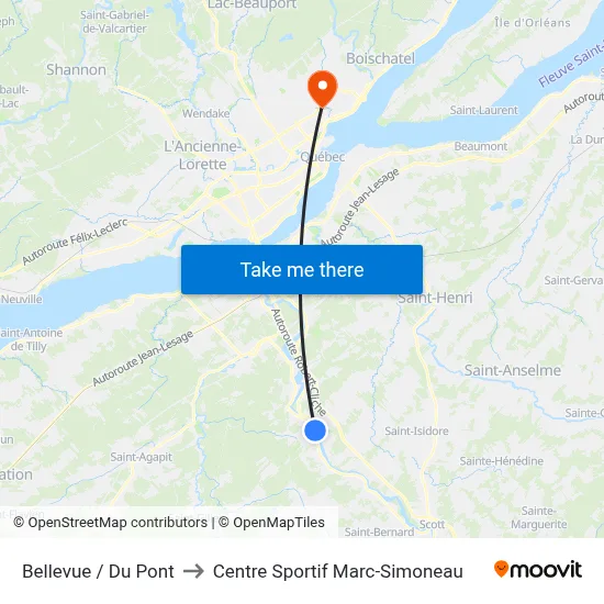 Bellevue / Du Pont to Centre Sportif Marc-Simoneau map