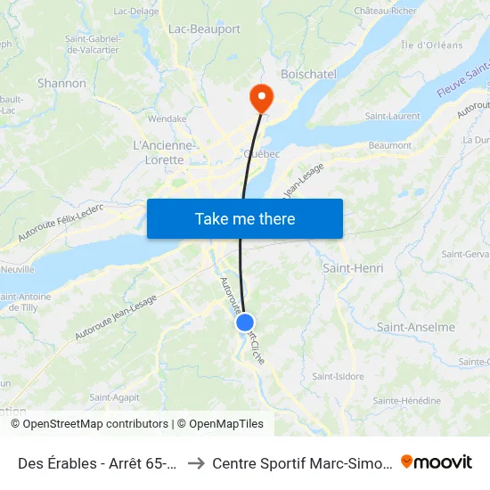 Des Érables - Arrêt 65-0640 to Centre Sportif Marc-Simoneau map