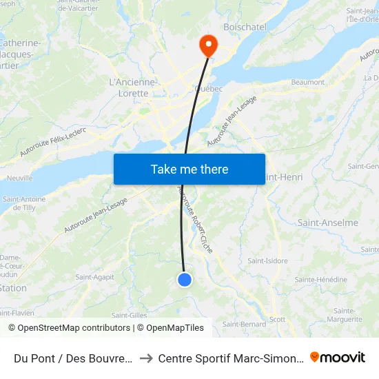 Du Pont / Des Bouvreuils to Centre Sportif Marc-Simoneau map