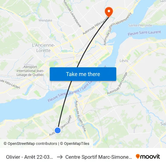 Olivier - Arrêt 22-0310 to Centre Sportif Marc-Simoneau map