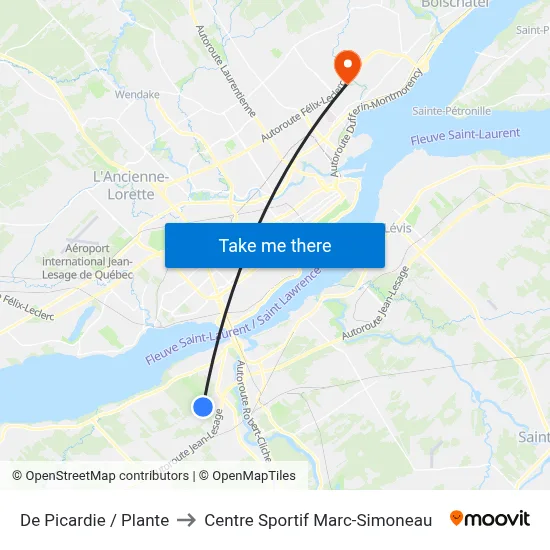 De Picardie / Plante to Centre Sportif Marc-Simoneau map
