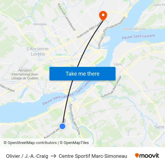 Olivier / J.-A.-Craig to Centre Sportif Marc-Simoneau map