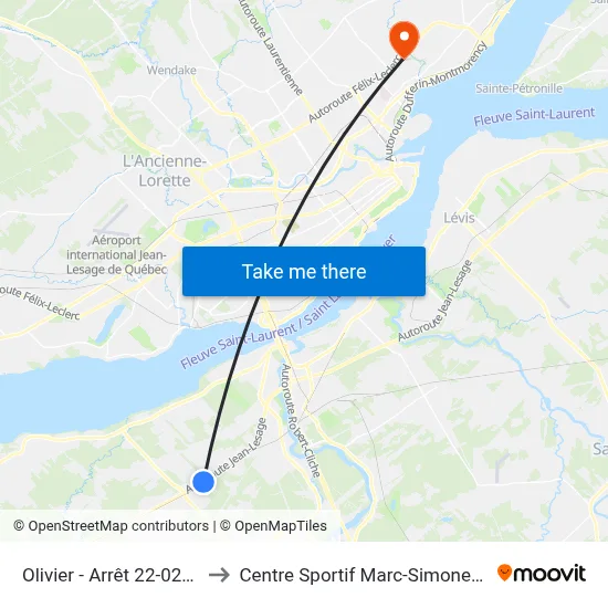 Olivier - Arrêt 22-0275 to Centre Sportif Marc-Simoneau map