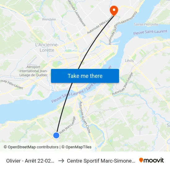 Olivier - Arrêt 22-0265 to Centre Sportif Marc-Simoneau map