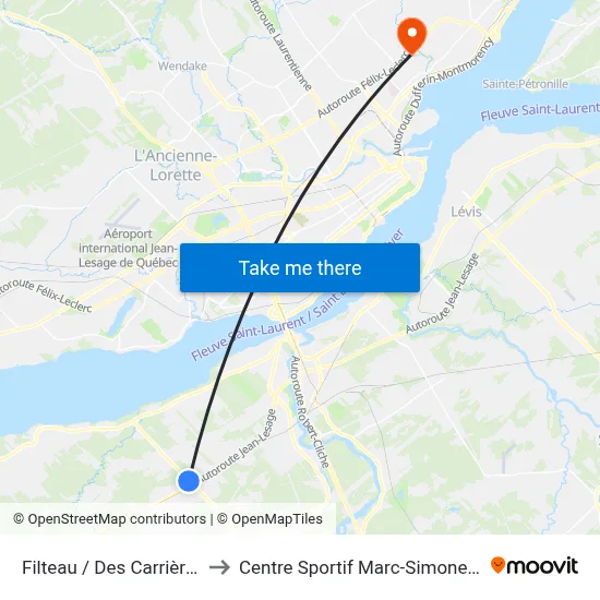 Filteau / Des Carrières to Centre Sportif Marc-Simoneau map