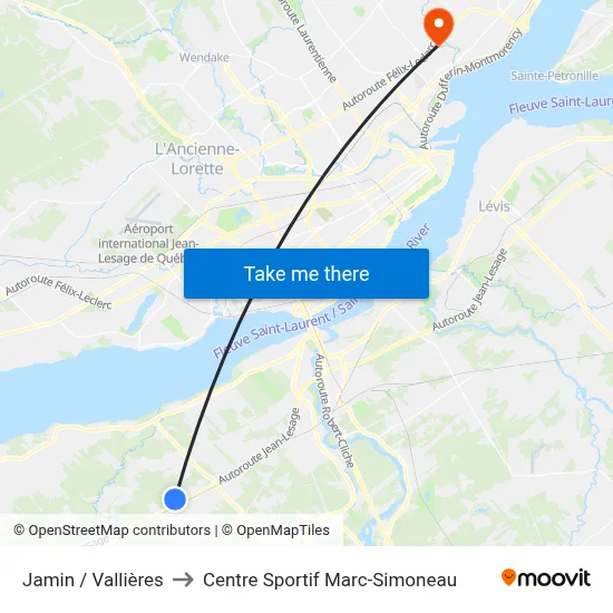 Jamin / Vallières to Centre Sportif Marc-Simoneau map