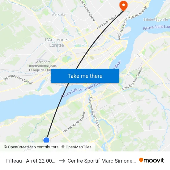 Filteau - Arrêt 22-0045 to Centre Sportif Marc-Simoneau map