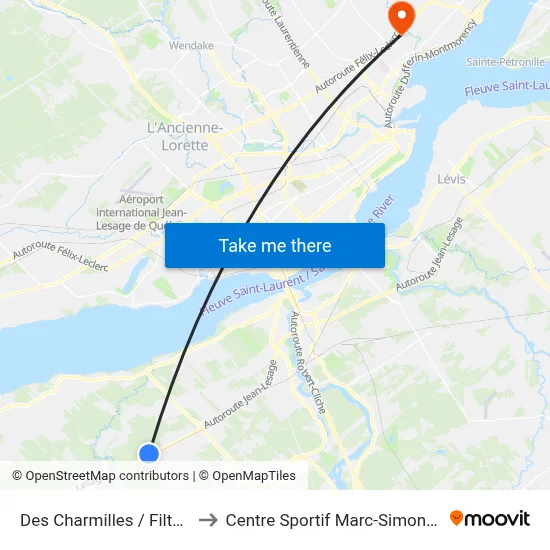 Des Charmilles / Filteau to Centre Sportif Marc-Simoneau map