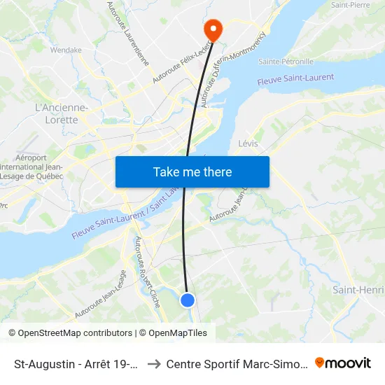 St-Augustin - Arrêt 19-0370 to Centre Sportif Marc-Simoneau map