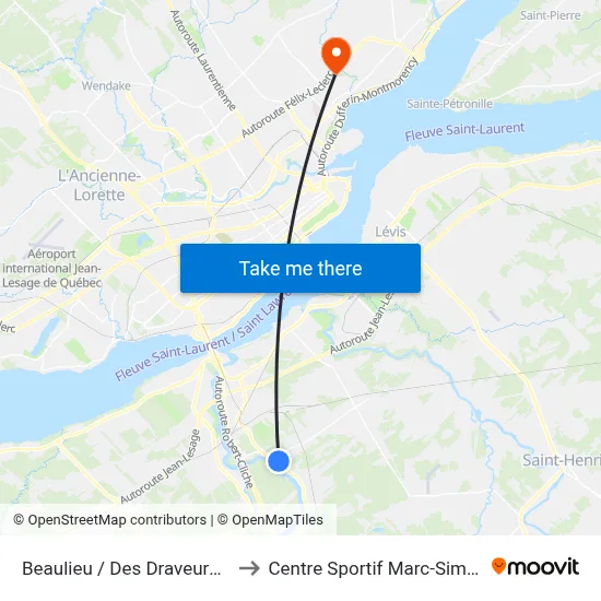 Beaulieu / Des Draveurs Nord to Centre Sportif Marc-Simoneau map
