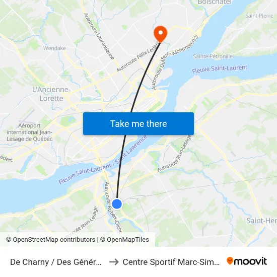 De Charny / Des Générations to Centre Sportif Marc-Simoneau map