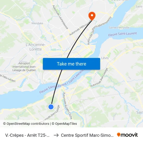 V.-Crêpes - Arrêt T25-0145 to Centre Sportif Marc-Simoneau map