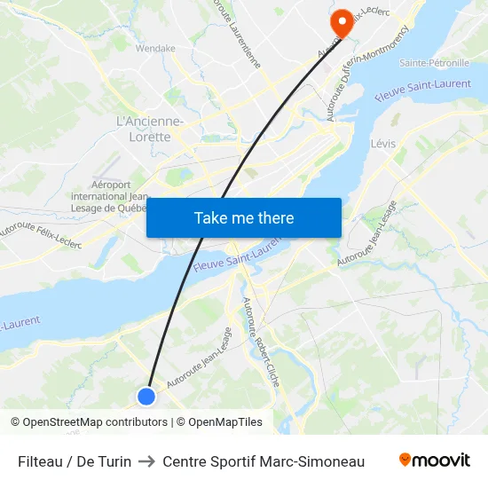 Filteau / De Turin to Centre Sportif Marc-Simoneau map
