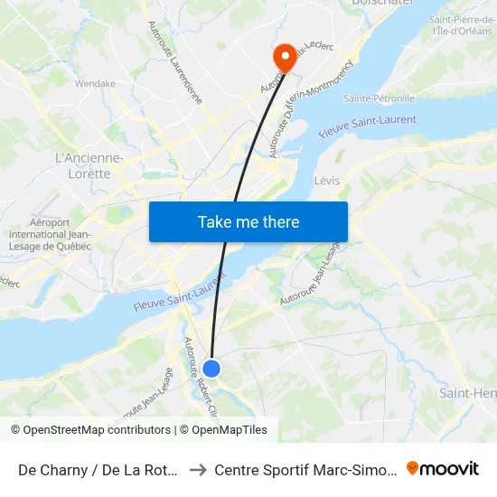 De Charny / De La Rotonde to Centre Sportif Marc-Simoneau map