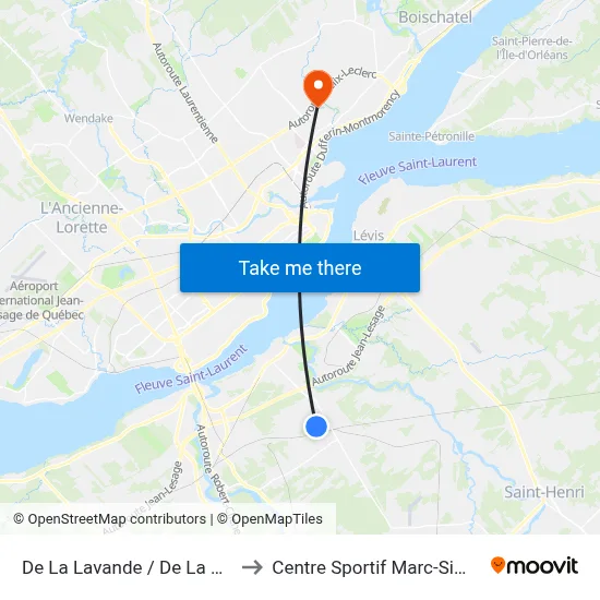 De La Lavande / De La Menthe to Centre Sportif Marc-Simoneau map