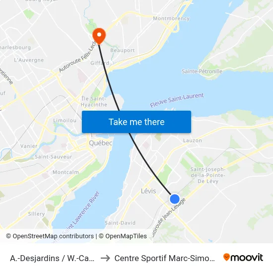 A.-Desjardins / W.-Carrier to Centre Sportif Marc-Simoneau map