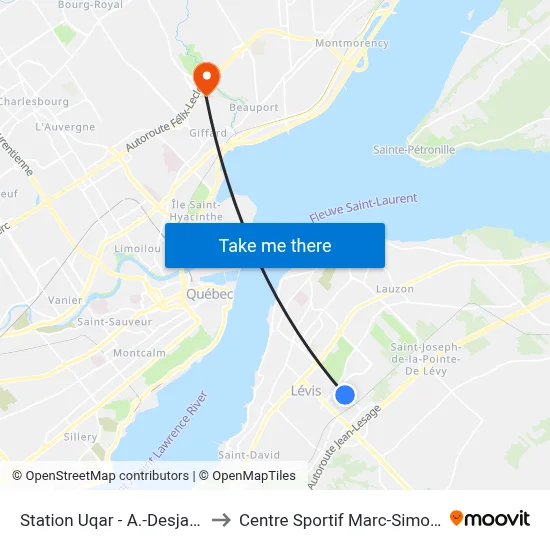Station Uqar - A.-Desjardins to Centre Sportif Marc-Simoneau map