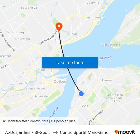 A.-Desjardins / St-Georges to Centre Sportif Marc-Simoneau map