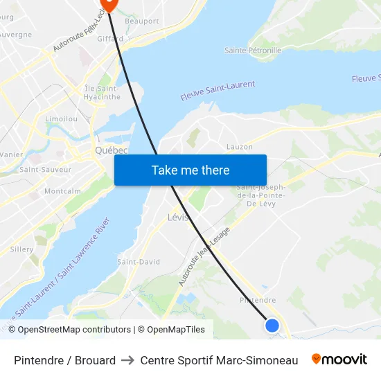 Pintendre / Brouard to Centre Sportif Marc-Simoneau map
