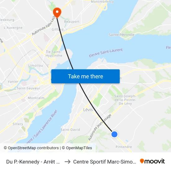 Du P.-Kennedy - Arrêt 2753 to Centre Sportif Marc-Simoneau map