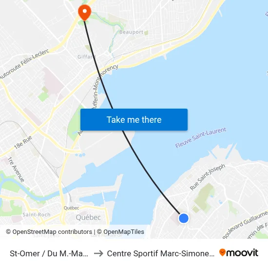 St-Omer / Du M.-Marie to Centre Sportif Marc-Simoneau map
