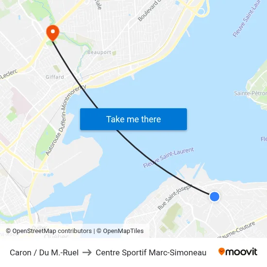 Caron / Du M.-Ruel to Centre Sportif Marc-Simoneau map