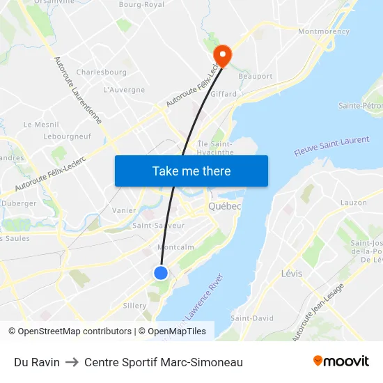 Du Ravin to Centre Sportif Marc-Simoneau map