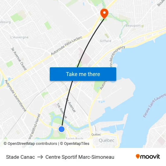 Stade Canac to Centre Sportif Marc-Simoneau map