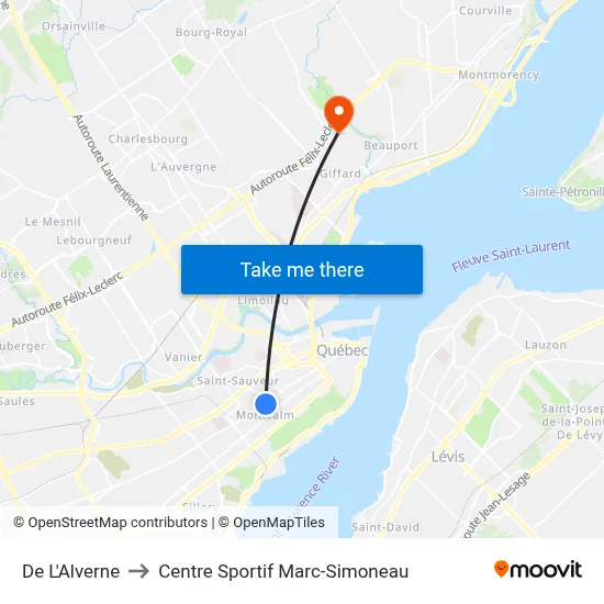 De L'Alverne to Centre Sportif Marc-Simoneau map