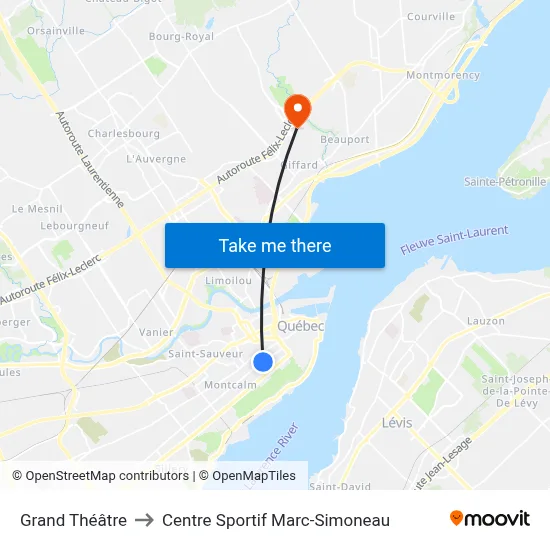 Grand Théâtre to Centre Sportif Marc-Simoneau map